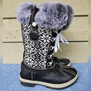 London Fog Melton 2 Women's Faux Fur Trim BB-Black Winter Lace-Up Boots Size 7M